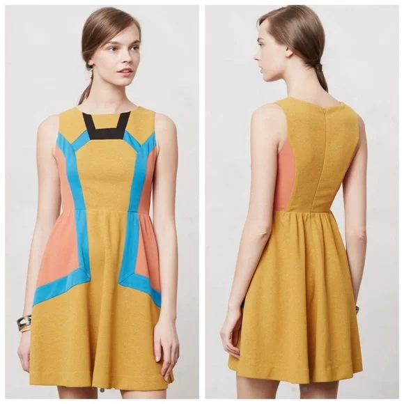 ANTHROPOLOGIE Champagne & Strawberry chromatography orange Dress Sz Small  (2)